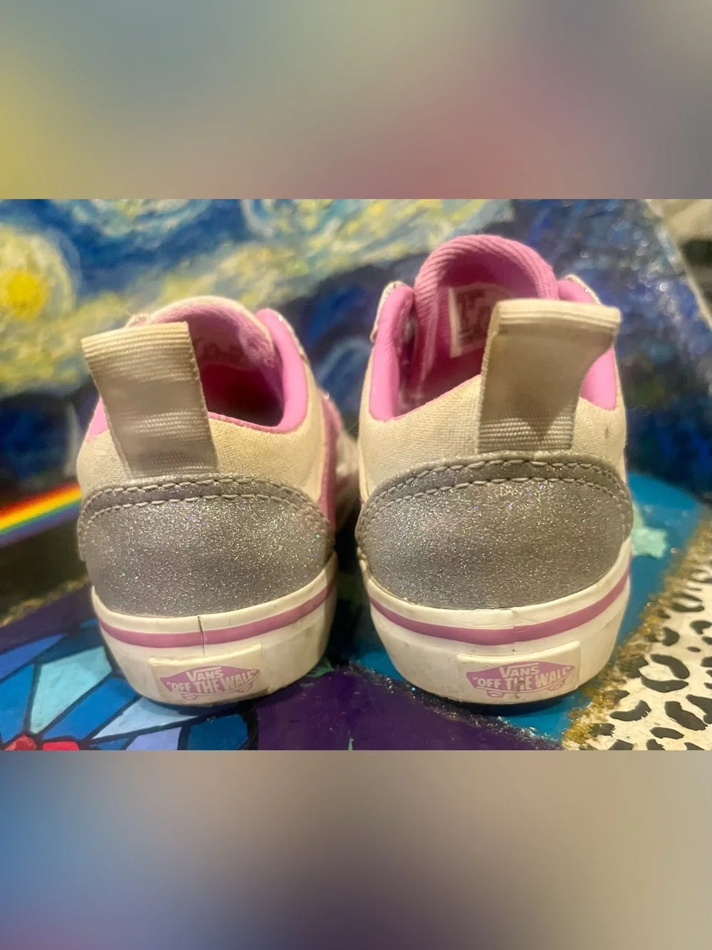 Vans Silver Glitter Sneakers with Pink Accents Size 5.0 Toddler